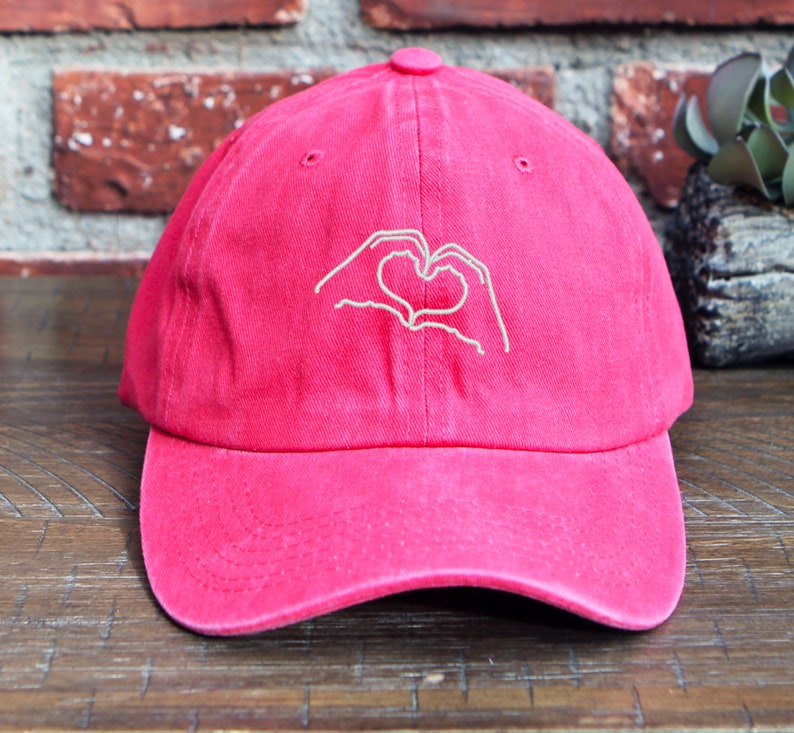 Heart Love Hands Embroidered Low Profile Baseball Cap Adjustable Buckle I Love You
