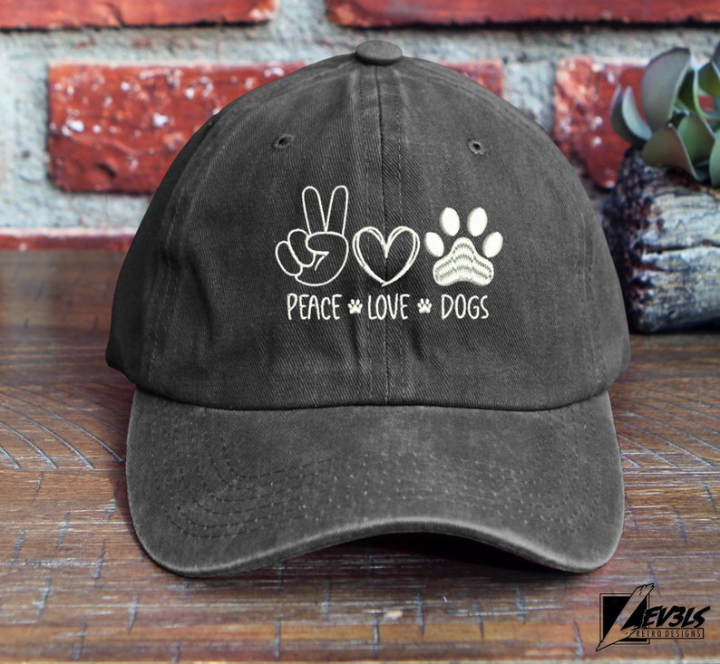 Peace Love Dogs Embroidered Low Profile Baseball Cap | Adjustable Dad Hat | Dog Lover