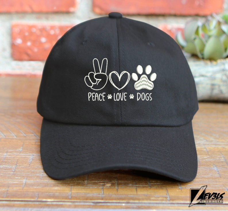 Peace Love Dogs Embroidered Low Profile Baseball Cap | Adjustable Dad Hat | Dog Lover