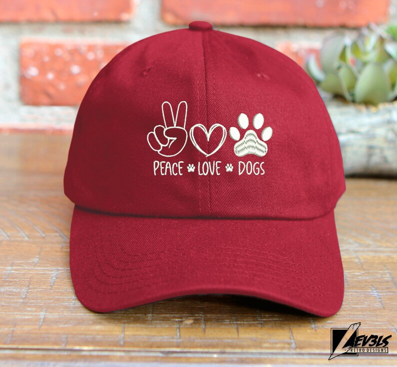 Peace Love Dogs Embroidered Low Profile Baseball Cap | Adjustable Dad Hat | Dog Lover