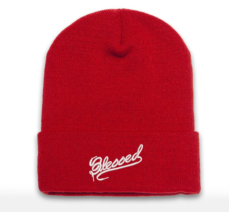 Embroidered 'Blessed' Cuffed Beanie - Sneaker Head Culture