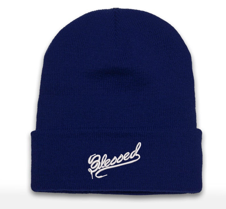 Embroidered 'Blessed' Cuffed Beanie - Sneaker Head Culture