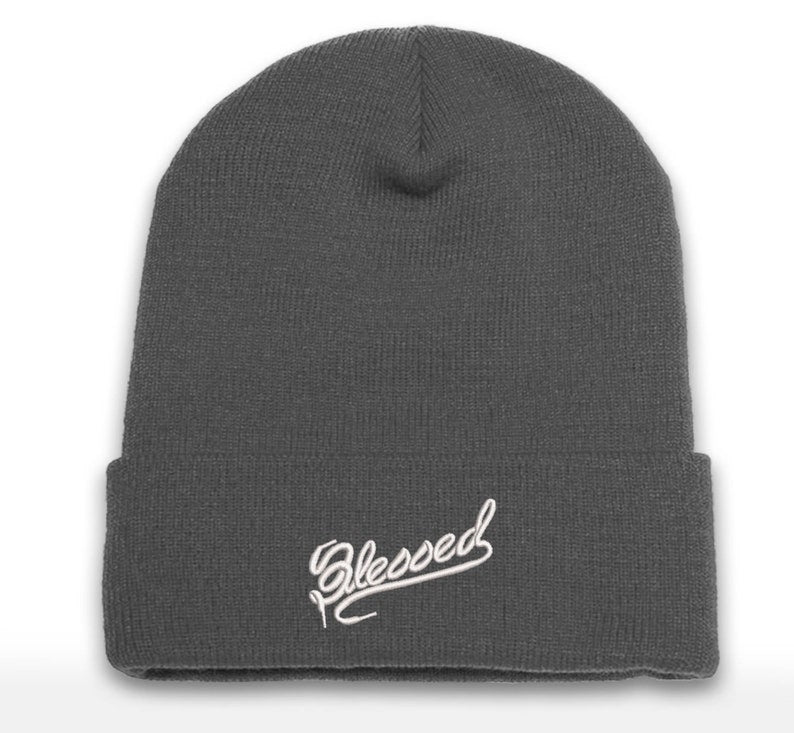 Embroidered 'Blessed' Cuffed Beanie - Sneaker Head Culture