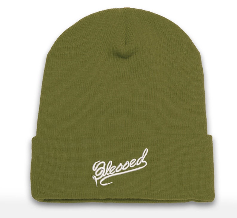 Embroidered 'Blessed' Cuffed Beanie - Sneaker Head Culture