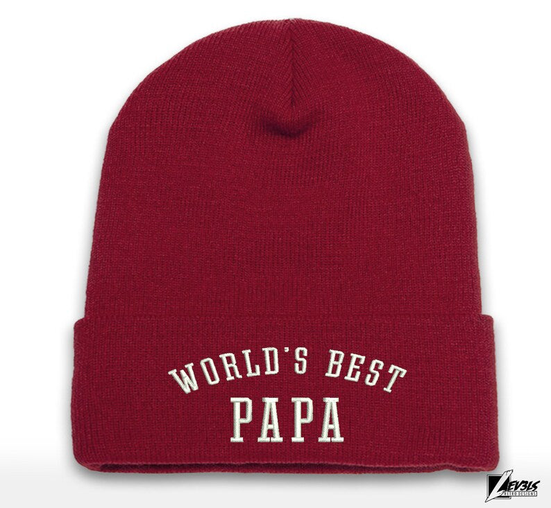 Worlds Best Papa Beanie Cap | Grandpa | Pops | Cuffed Beanie