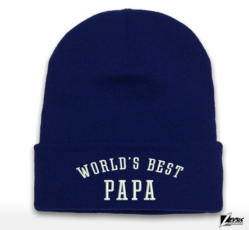Worlds Best Papa Beanie Cap | Grandpa | Pops | Cuffed Beanie