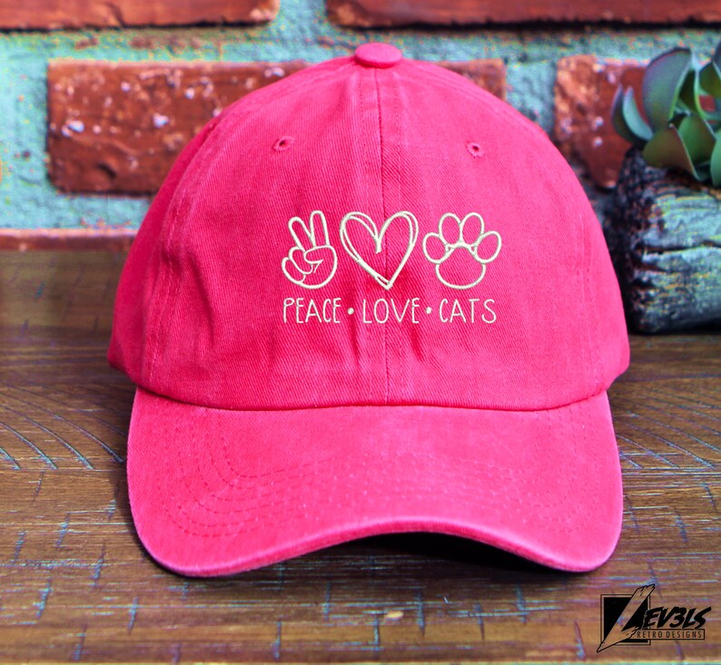 Peace Love Cats Embroidered Baseball Cap - Cat Lover Dad Hat