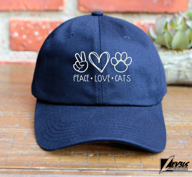 Peace Love Cats Embroidered Baseball Cap - Cat Lover Dad Hat