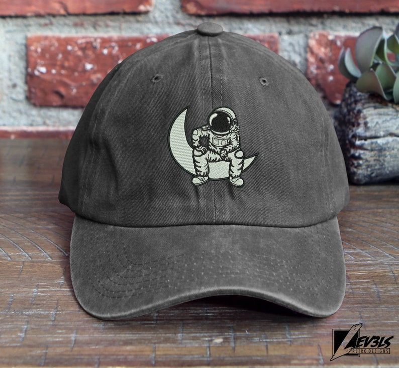 Man On The Moon Dad Hat Embroidered Astronaut Chillin' Unisex Retro Style Cap Space Cowboy