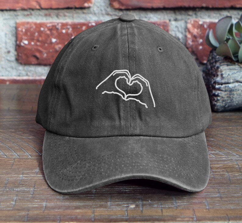 Heart Love Hands Embroidered Low Profile Baseball Cap Adjustable Buckle I Love You