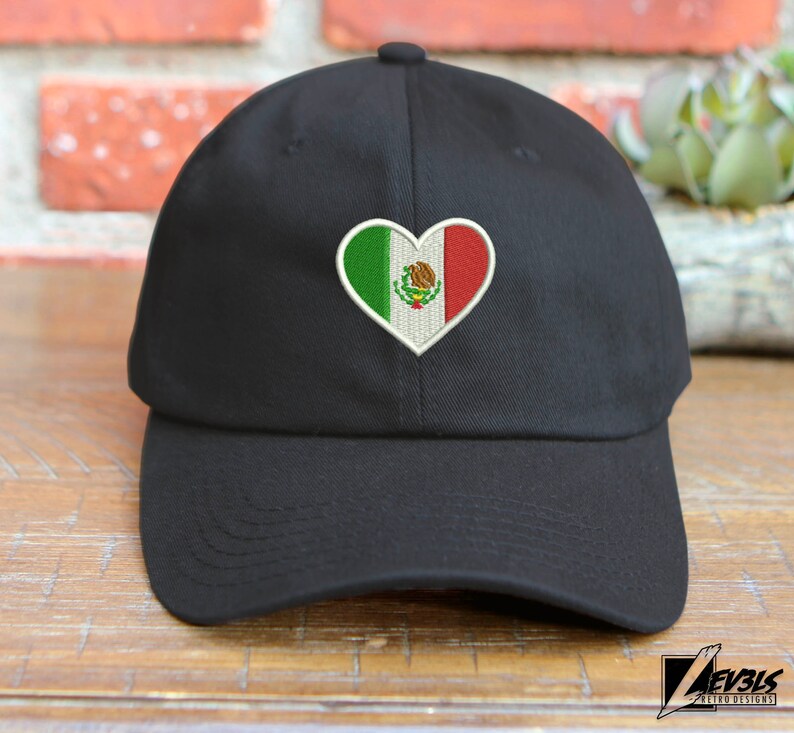 Embroidered Mexico Flag Heart Low Profile Dad Hat