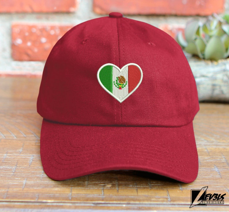 Embroidered Mexico Flag Heart Low Profile Dad Hat