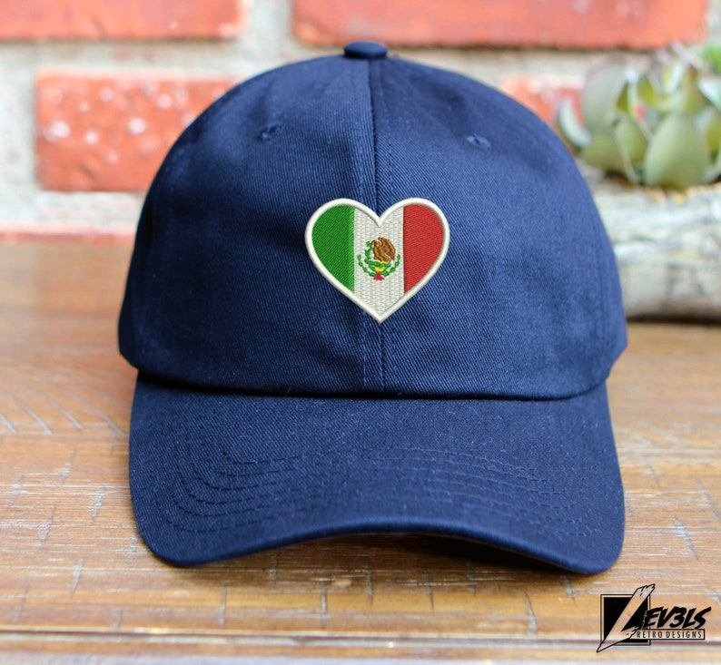 Embroidered Mexico Flag Heart Low Profile Dad Hat