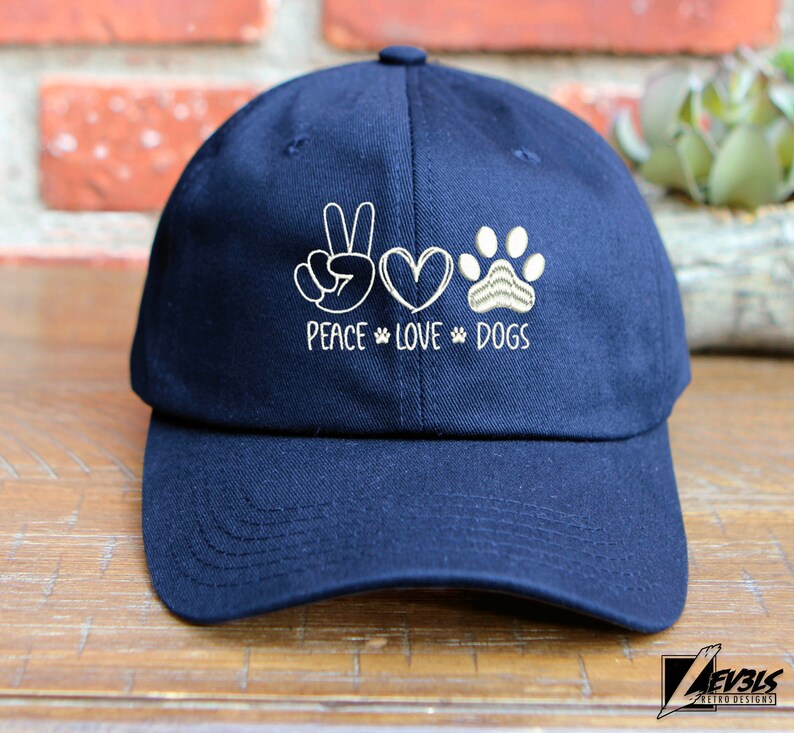 Peace Love Dogs Embroidered Low Profile Baseball Cap | Adjustable Dad Hat | Dog Lover