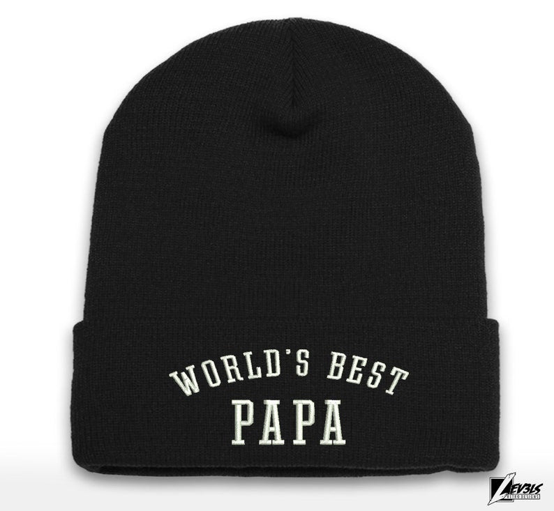 Worlds Best Papa Beanie Cap | Grandpa | Pops | Cuffed Beanie