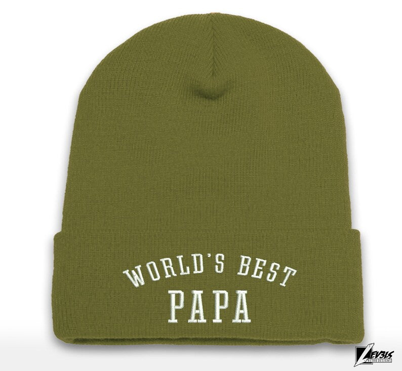 Worlds Best Papa Beanie Cap | Grandpa | Pops | Cuffed Beanie