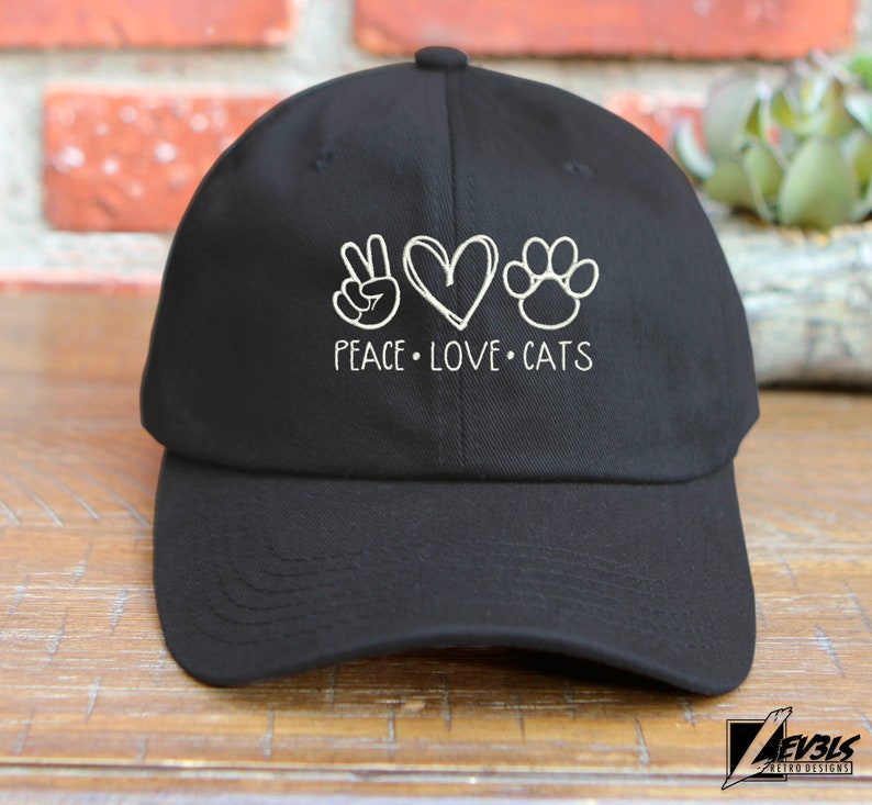 Peace Love Cats Embroidered Baseball Cap - Cat Lover Dad Hat