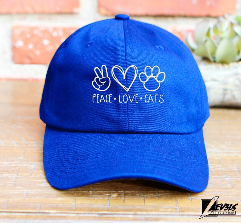 Peace Love Cats Embroidered Baseball Cap - Cat Lover Dad Hat