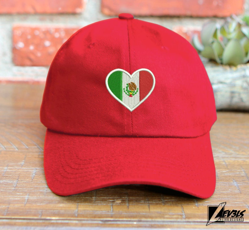 Embroidered Mexico Flag Heart Low Profile Dad Hat