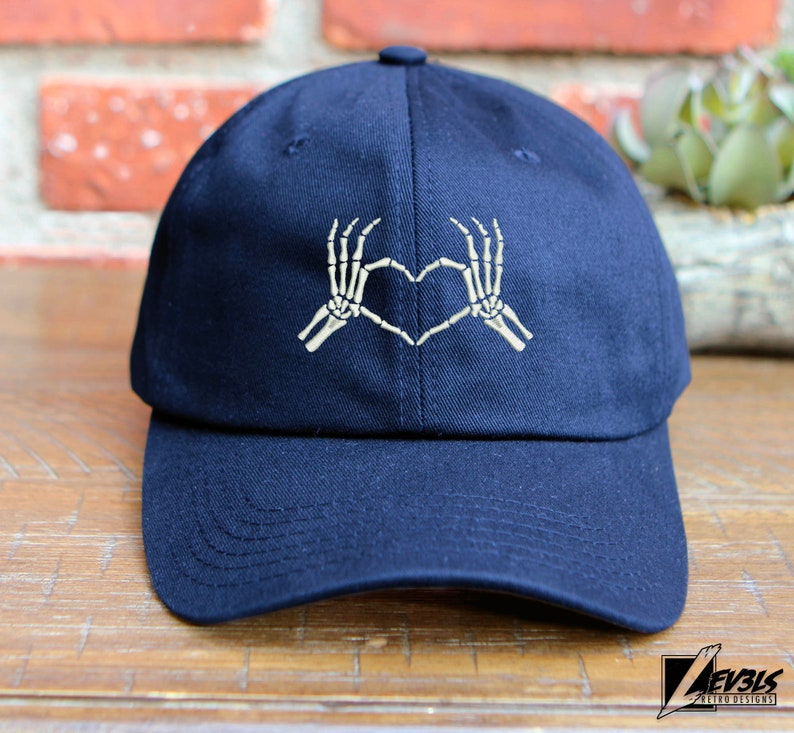Love You To Death Embroidered Baseball Cap | Skeleton Heart Hands