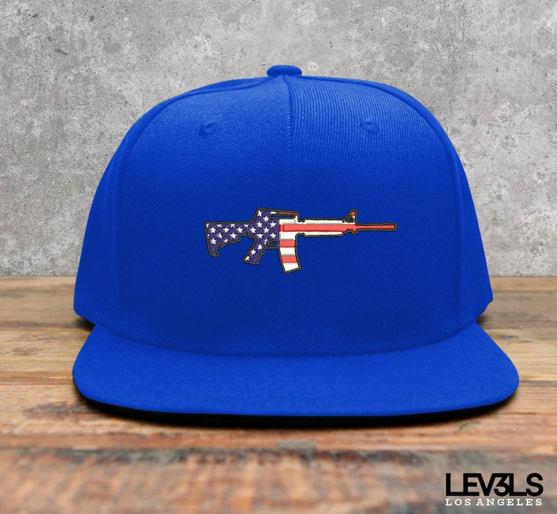 AR-15 Rifle Embroidered Snapback Cap | USA | Range Cap | America Flag | 2nd Amendment | Training Cap
