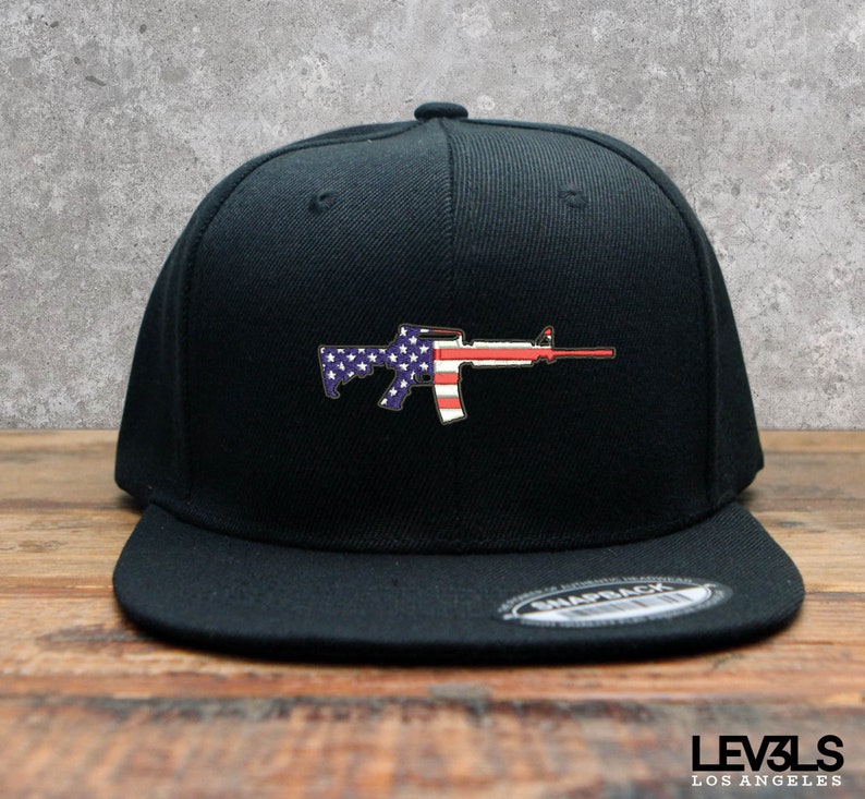 AR-15 Rifle Embroidered Snapback Cap | USA | Range Cap | America Flag | 2nd Amendment | Training Cap