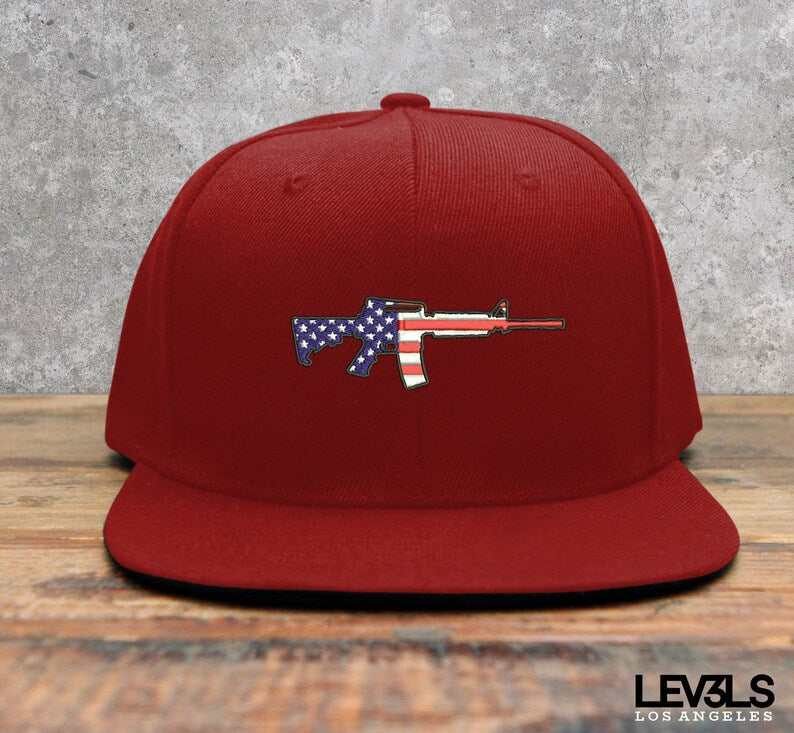 AR-15 Rifle Embroidered Snapback Cap | USA | Range Cap | America Flag | 2nd Amendment | Training Cap