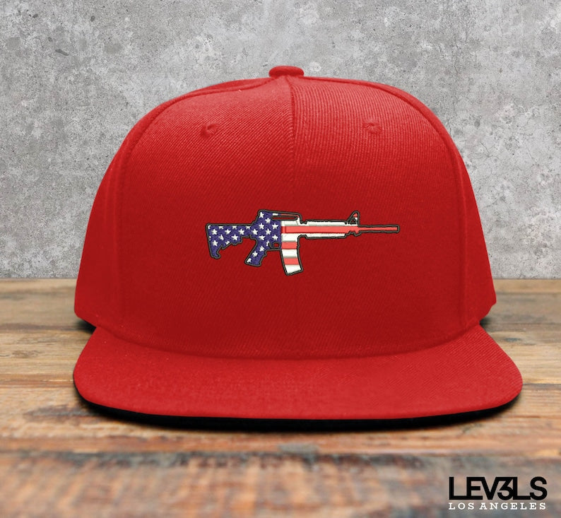 AR-15 Rifle Embroidered Snapback Cap | USA | Range Cap | America Flag | 2nd Amendment | Training Cap