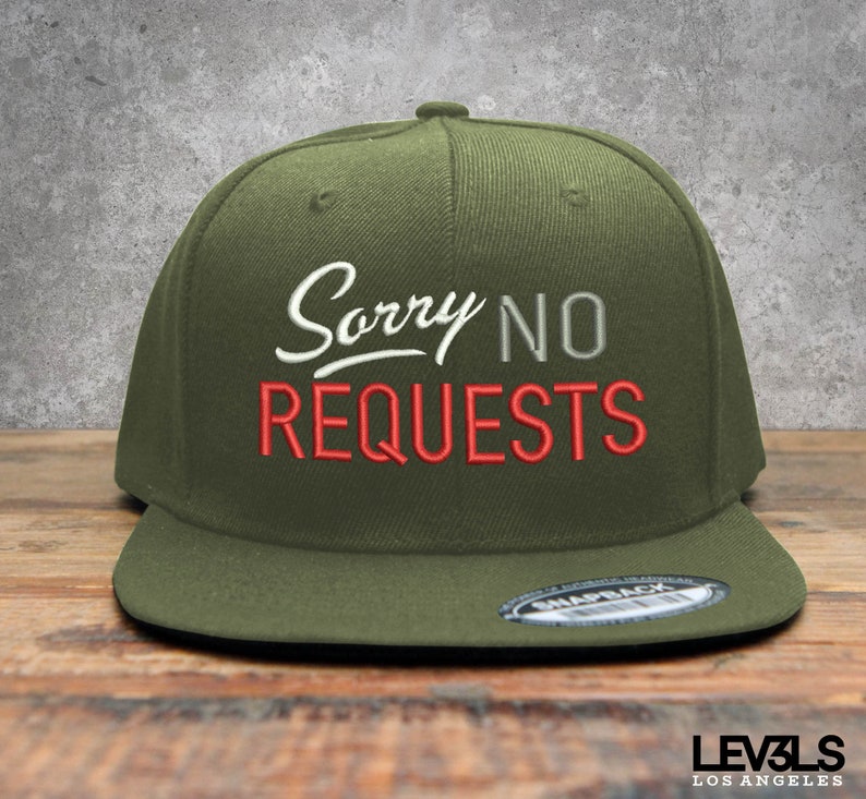 Sorry No Request DJ Embroidered Snapback Cap | Dee Jay Cap | Selecta | Disc Jockey