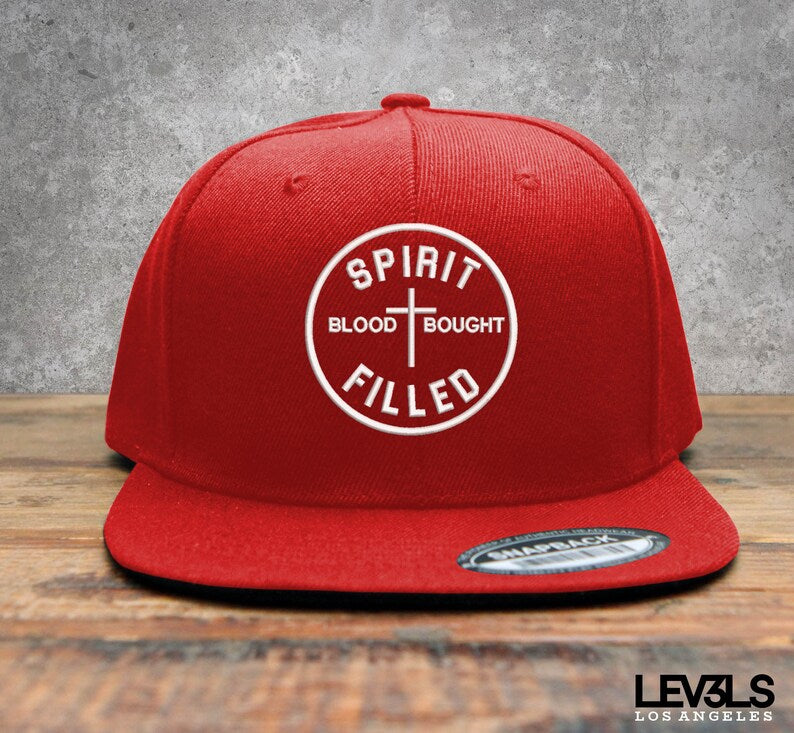 Spirit Filled Embroidered Snapback Baseball Cap | Cross | Jesus Saves | Blood Of Jesus