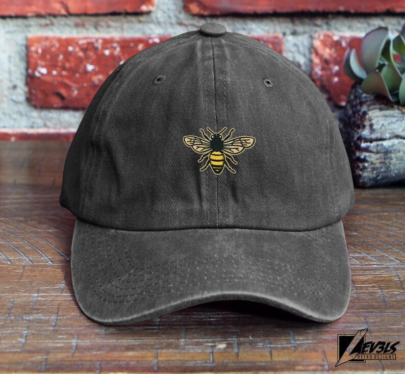 Bee Embroidered Baseball Cap: Honey Bee Adjustable Cotton Dad Hat