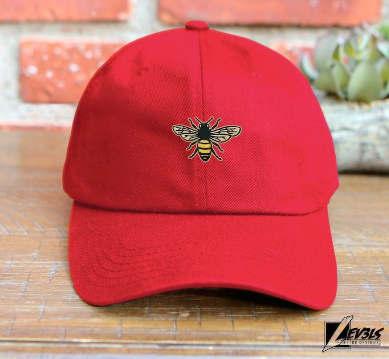 Bee Embroidered Baseball Cap: Honey Bee Adjustable Cotton Dad Hat