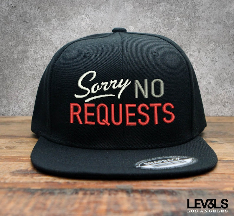Sorry No Request DJ Embroidered Snapback Cap | Dee Jay Cap | Selecta | Disc Jockey