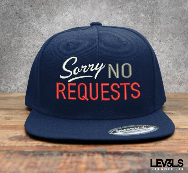 Sorry No Request DJ Embroidered Snapback Cap | Dee Jay Cap | Selecta | Disc Jockey