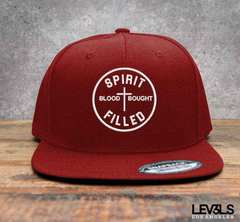 Spirit Filled Embroidered Snapback Baseball Cap | Cross | Jesus Saves | Blood Of Jesus