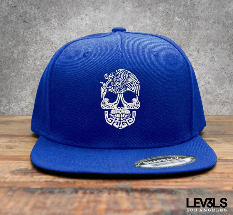 Aztec Skull Embroidered Snapback Baseball Cap | Calaca Mexicana | Mexico Skull | La Muerte