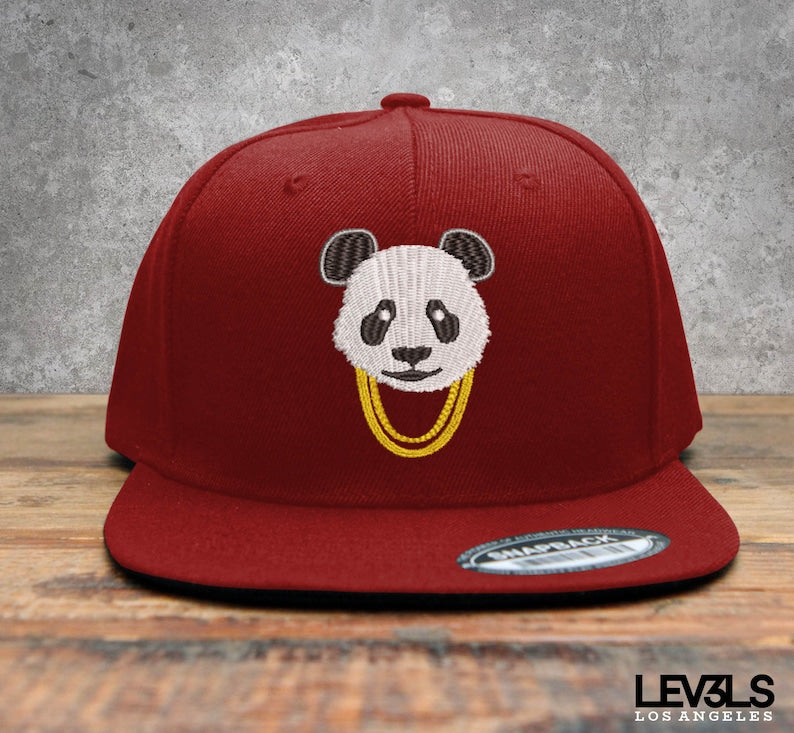 Panda Gold Chains Embroidered Snapback Baseball Cap | Panda Chill | Street Hustle