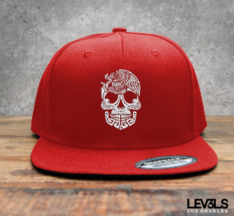 Aztec Skull Embroidered Snapback Baseball Cap | Calaca Mexicana | Mexico Skull | La Muerte