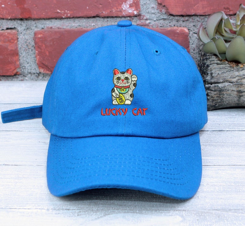 Embroidered Lucky Cat Dad Hat - Maneki-neko Baseball Cap