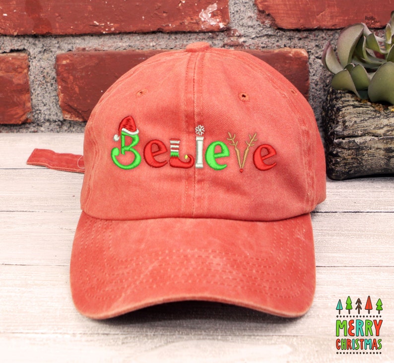 Embroidered 'Believe' Christmas Baseball Cap - Low Profile Cotton