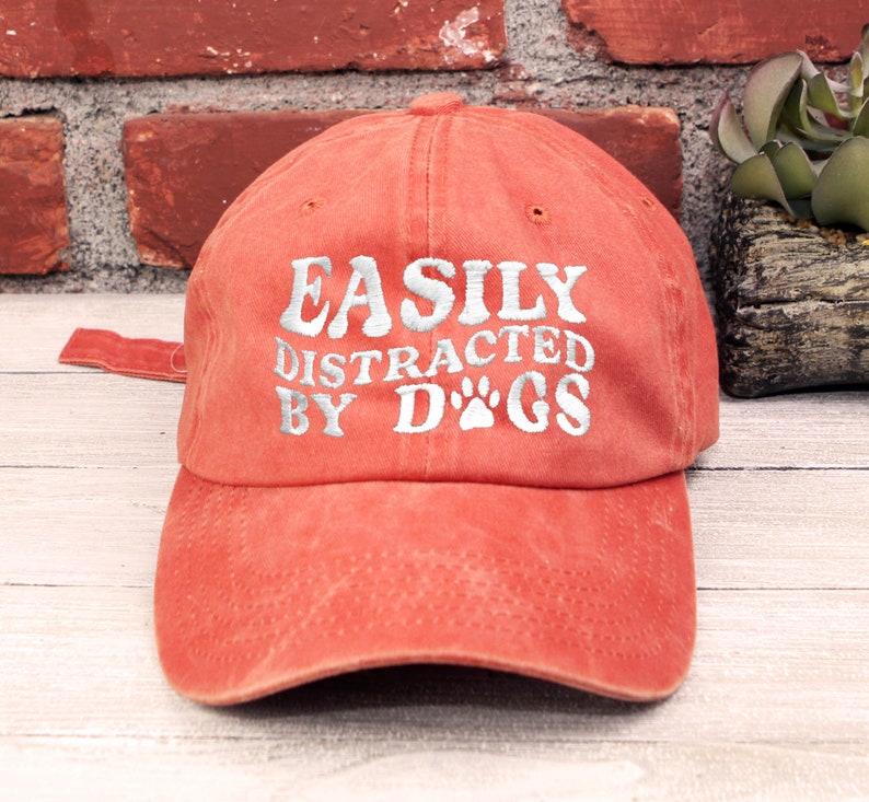 Easily Distracted By Dogs Embroidered Low Profile Baseball Cap | Adjustable Dad Hat | Dog Lover