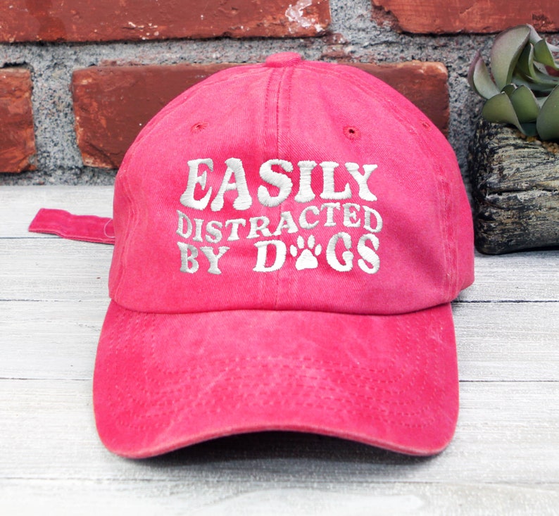 Easily Distracted By Dogs Embroidered Low Profile Baseball Cap | Adjustable Dad Hat | Dog Lover
