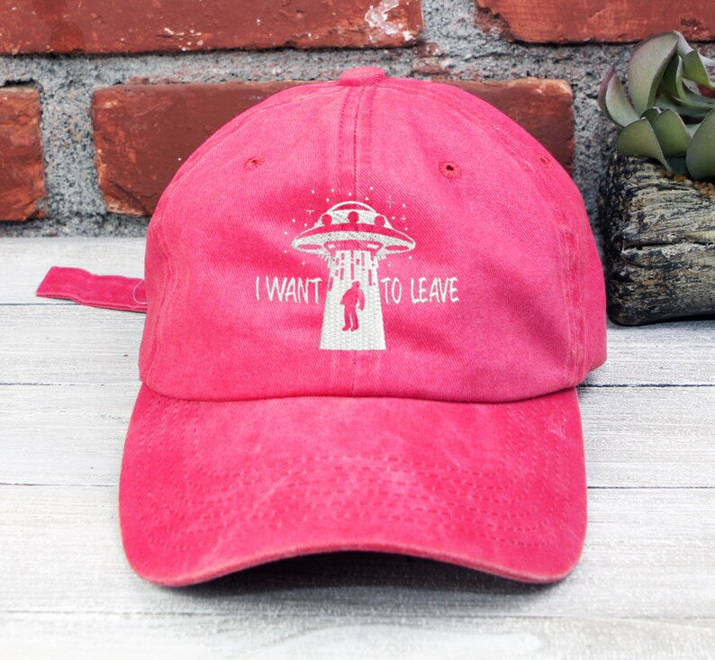 UFO Abduction Embroidered Baseball Cap - I Want To Leave Alien Dad Hat
