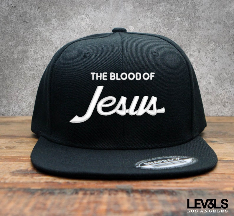 Retro The Blood Of Jesus Embroidered Snapback Baseball Cap | Christian Cross | Jesus Saves | Blood Of Jesus