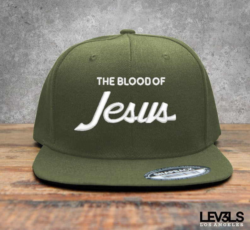 Retro The Blood Of Jesus Embroidered Snapback Baseball Cap | Christian Cross | Jesus Saves | Blood Of Jesus