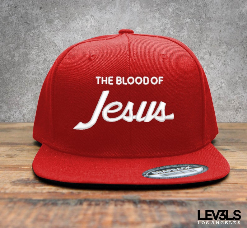 Retro The Blood Of Jesus Embroidered Snapback Baseball Cap | Christian Cross | Jesus Saves | Blood Of Jesus