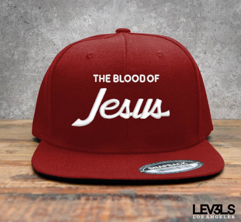 Retro The Blood Of Jesus Embroidered Snapback Baseball Cap | Christian Cross | Jesus Saves | Blood Of Jesus