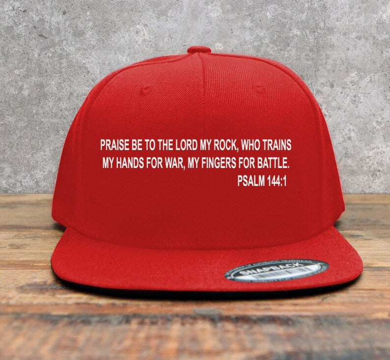 Psalm 144:1 My Hands For War Embroidered Snapback Baseball Cap | Military | Gun Range | MMA
