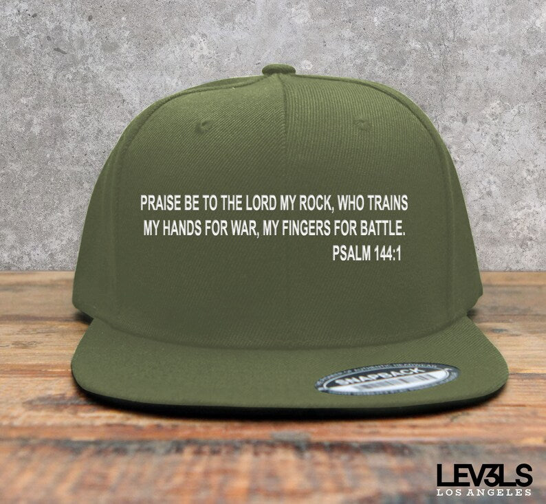 Psalm 144:1 My Hands For War Embroidered Snapback Baseball Cap | Military | Gun Range | MMA