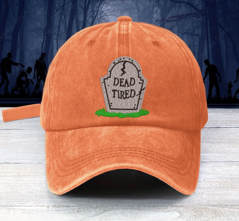 DEAD TIRED Embroidered Baseball Cap Unisex Tombstone Work Sucks Cap Skull Halloween